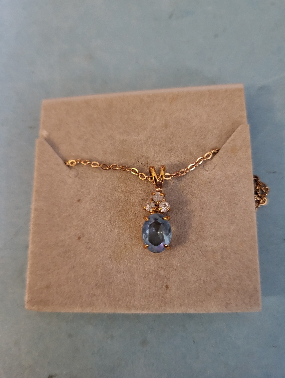 New 14ktgp Blue Gem Pendant Necklace#1183-999